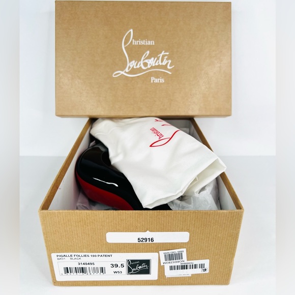 CHRISTIAN LOUBOUTIN Pigalle Follies 100mm Black Patent Leather Pumps EU 39.5 - Picture 2 of 12